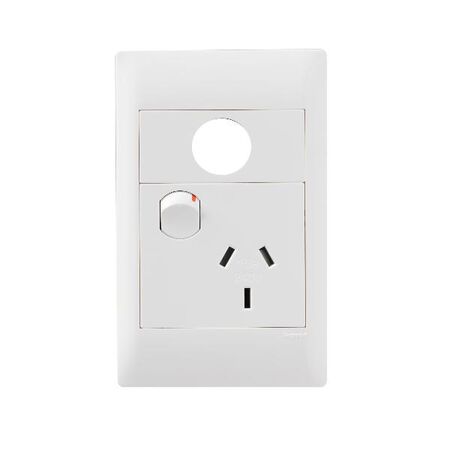 Excel Life - Common plate - Vertical single powerpoint 1 gang 10A 240V a.c. with extra hole white