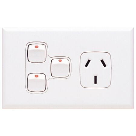 Excel - Single powerpoint 1 gang double pole 10A 240V a.c. with 2 extra switches white