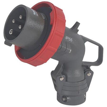 HYPRA - IEC industrial angled plug - IP 66/67 - 3P+E 415V a.c. 63A grey