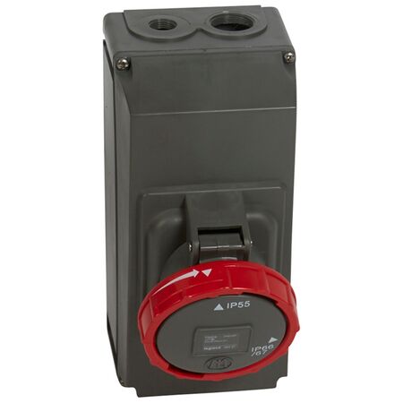 HYPRA - IEC industrial surface mount socket 3P+E 415V a.c. 63A grey