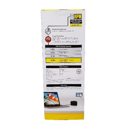 HPM General Purpose 175J 4 Outlet USB Charging Switched Powerboard White