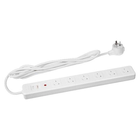 HPM General Purpose Master Switch 6 Outlet 375J Surge Protection Powerboard White