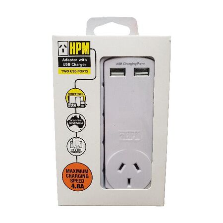 HPM 10A Single Adaptor with Twin USB Charger