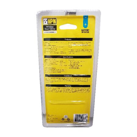 HPM Battery Operated Wireless Door Chime 30m Range White