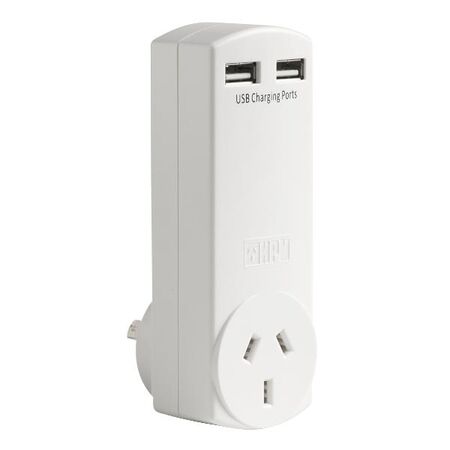 HPM 10A Single Adaptor with Twin USB Charger