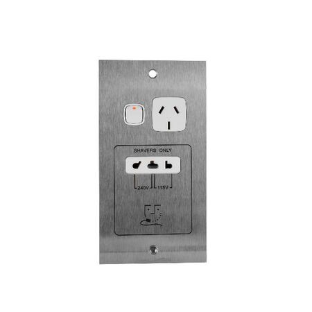 Architectural metal - Vertical single powerpoint with shaver outlet 1 gang 10A 240V a.c. with shaver outlet & safety shutters white