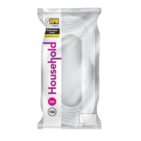 HPM Household 10A 3 Core 1.0mm² Extension Lead 5m White