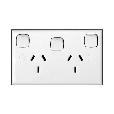 HPM Standard 10A Double Power Point with Extra Switch & Safety Shutters White