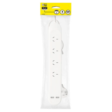 HPM Standard 4 Outlet USB Charging Powerboard White