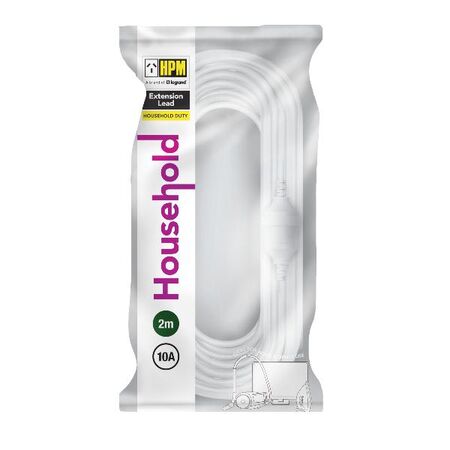 HPM Household 10A 3 Core 1.0mm² Extension Lead 2m White