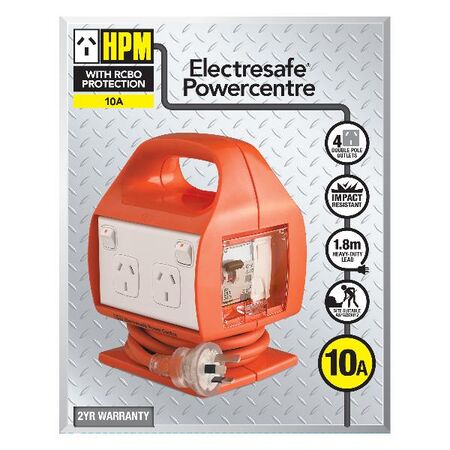 HPM Electrosafe 4 Outlet 10A Portable Powercentre with RCBO Protection Orange