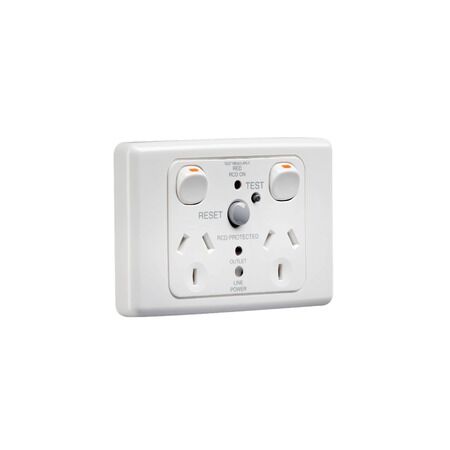 2000 Series, RCD Protected Twin Switch Socket Outlet, 250V, 10A, 2 Pole, 30mA RCD - Red