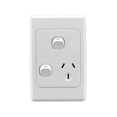 2000 Series, Switched Socket Outlet, Single, 250V, 10A, Vertical, Removable Extra Switch - White Electric