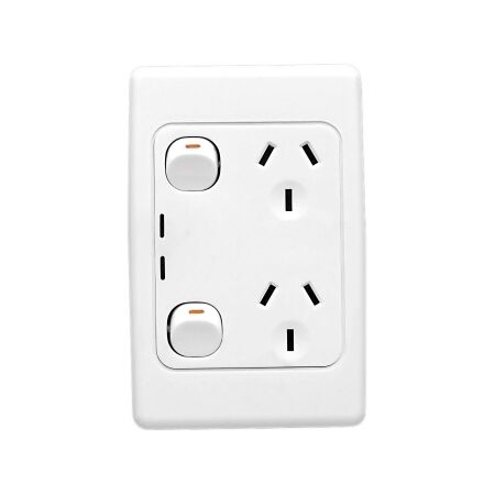 2000 Series, Twin Switch Socket Outlet, 250V, 10A, Vertical, Indicator - Red