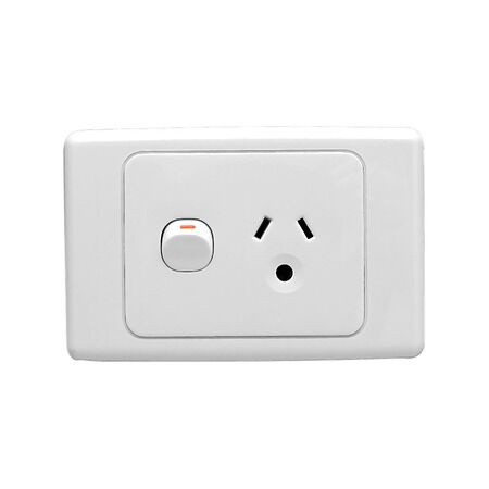2000 Series, Single Switch Socket Outlet, 250V, 10A, Round Earth PIN for Lighting - Red