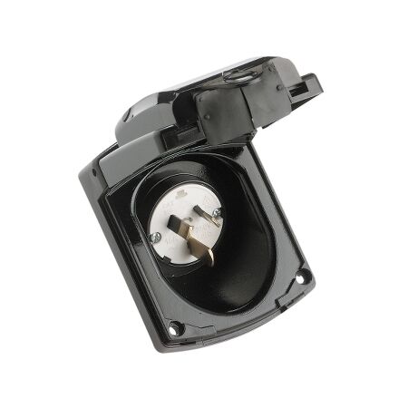 Standard Series, Socket Inlet, 3 PIN, 15A, 250V, IP34, Weatherproof Flap - Black