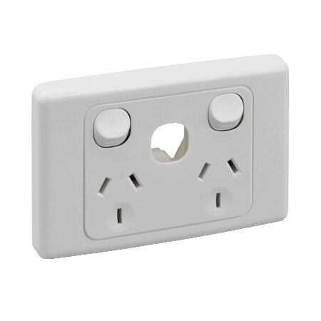 2000 Series, Switched Socket Twin Extra Switch, Less Mechanism - White Electric