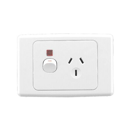 2000 Series, Single Switch Socket Outlet, 250V, 10A, Indicator - Red