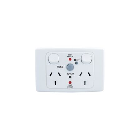 2000 Series, RCD Protected Twin Switch Socket Outlet, 250V, 10A, 2 Pole, 10mA RCD - Red