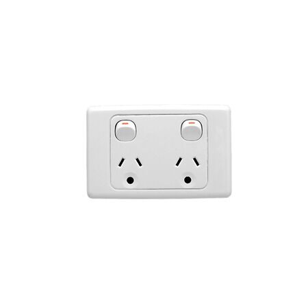 2000 Series, Twin Switch Socket Outlet, 250V, 10A, Round Earth Pin - Red