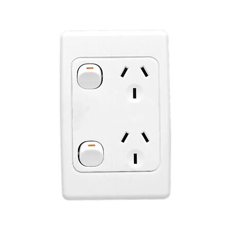 2000 Series, Twin Switch Socket Outlet, 250V, 10A, Vertical, Standard Size - Red