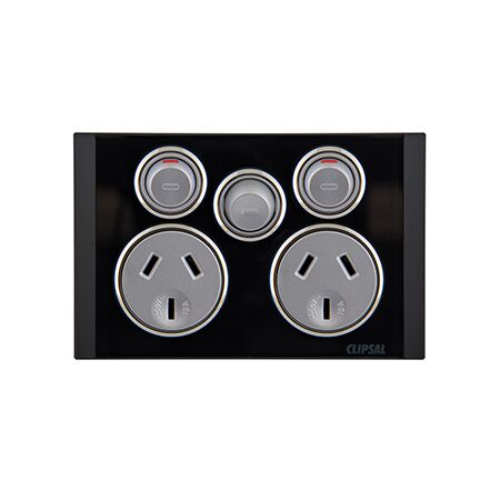 Saturn Series, Twin Switched Socket Outlet, 250V, 10A with Extra Switch - Espresso Black