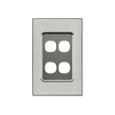 Saturn Series, Switch Grid Plate and Cover, 4 Gang, Vertical/Horizontal Mount - Horizon Silver