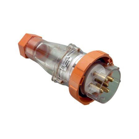 66 Series, Heavy Duty Straight Plug, IP66, 500V 63A - 5 Round Pins - Electric Orange