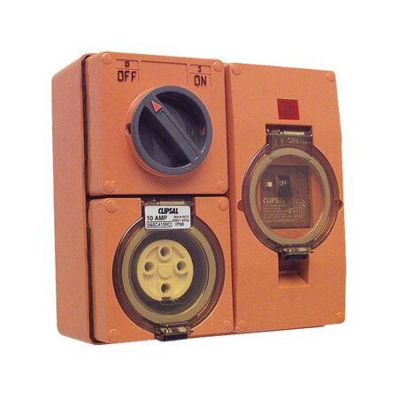 Clipsal - 56 Series, RCD Protected Switched Socket Outlet, 500V 20A, 4 Round PIN IP66 3 Pole, 30mA RCD - Grey