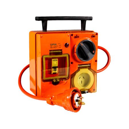 Clipsal - 56 Series, RCD Protected Portable Socket Outlet, 250V, 15A, 3 Flat PIN, IP66 - Resistant Orange