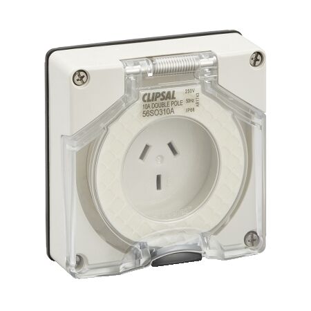 Clipsal - 56 Series, Socket Outlet, Surface Auto 10A Less Enclosure - Grey