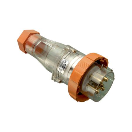 66 Series, Heavy Duty Straight Plug, IP66, 500V 50A - 5 Round Pins - Electric Orange