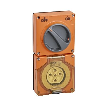 Clipsal - 56 Series, Switched Socket, Surface IP66 5 PIN 20A Less Enclosure - Resistant Orange