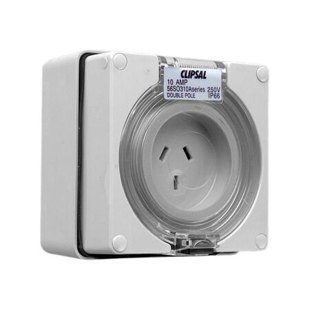 Clipsal - 56 Series, Socket Outlet, 3 Flat PIN, 250V, 10A, Auto Switched - Grey