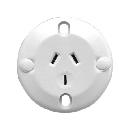 Standard Series, Single Socket Outlet, 250VAC, 10A, 3 PIN, Flush Mount, Suits Round Junction Box - White Electric