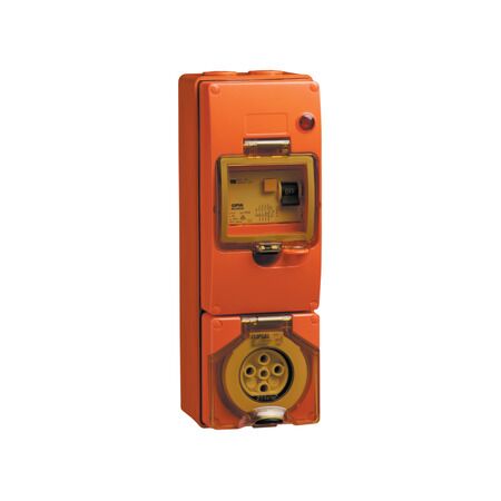 Clipsal - 56 Series, RCD Protected Switched Socket Outlet, 500V, 20A, 5 Round PIN, IP66, 3 Pole - Resistant Orange