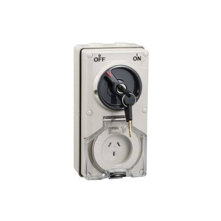 Clipsal - 56 Series, Keyed Three PIN Socket, 10A, 250V. Temperature range -25C to +75C - Grey