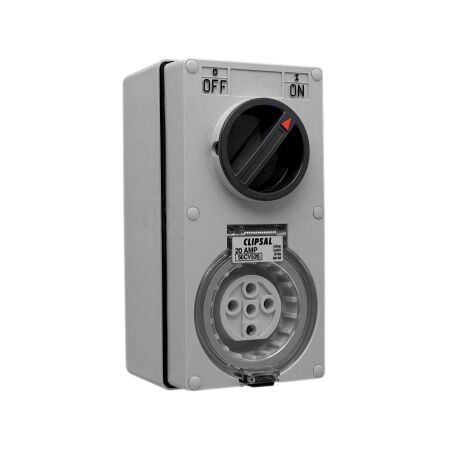 Clipsal - 56 Series, Switched Socket Outlet, 500V, 20A, 5 Round PIN, IP66, 3 Pole, Vertical - Resistant Orange