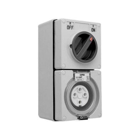 Clipsal - 56 Series, Switched Socket Outlet, 500V, 10A, 4 Round PIN, IP66, 3 Pole - Resistant Orange