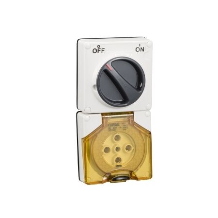 Clipsal - 56 Series, Switched Socket, Surface IP66 5 PIN 50A Less Enclosure - Resistant White Electric