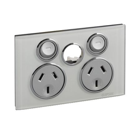 Saturn Series, Twin Switched Socket Outlet, 250V, 10A, Less Extra Switch - Pure White