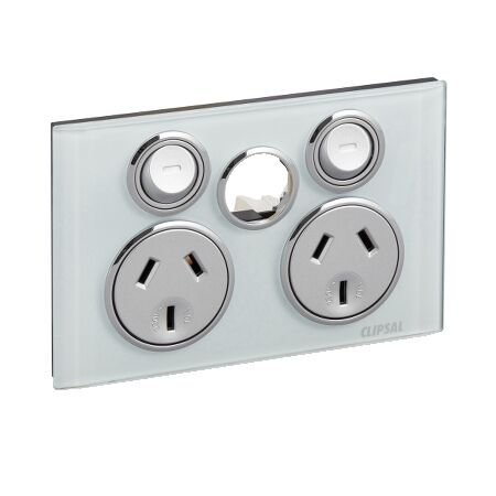 Saturn Series, Twin Switched Socket Outlet, 250V, 10A, Less Extra Switch - Ocean Mist