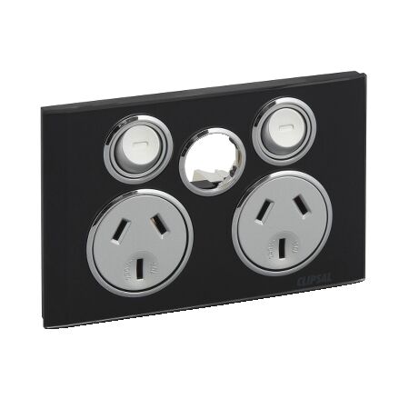 Saturn Series, Twin Switched Socket Outlet, 250V, 10A, Less Extra Switch - Espresso Black