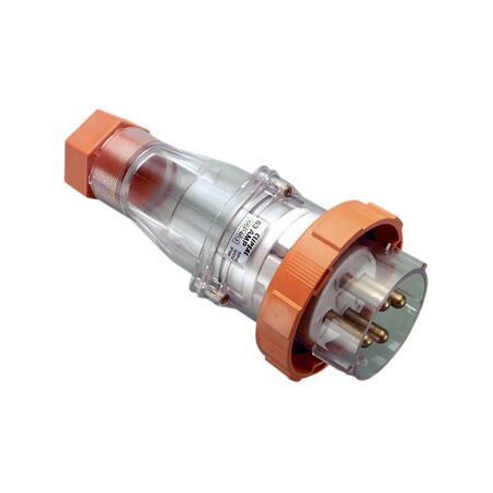 66 Series, Heavy Duty Straight Plug, IP66, 500V 63A - 4 Round Pins - Resistant Orange