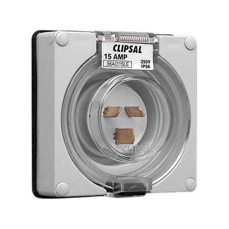 Clipsal - 56 Series, Socket Appliance Inlet, Ip56 3 PIN Less Enclosure - Grey