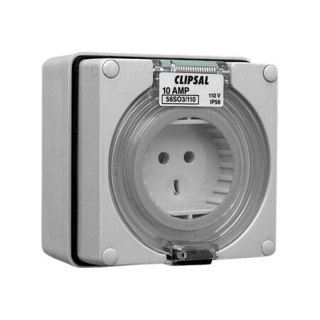 Clipsal - 56 Series, Socket Outlet, 3 PIN Round/Flat, 110V, 10A - Grey