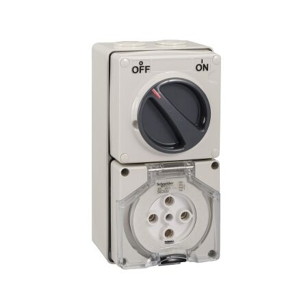 Clipsal - 56 Series, Switched Socket Outlet, 500V, 32A, 5 Round PIN, IP66, 3 Pole, Surface Mount - Grey