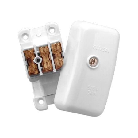 Clipsal - General Accessories, Junction Box with Cover, and three x two screw Terminals - White Electric