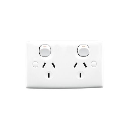 Standard Series, Twin Switch Socket Outlet, 250V, 10A, Standard Size, Safety Shutter - Red