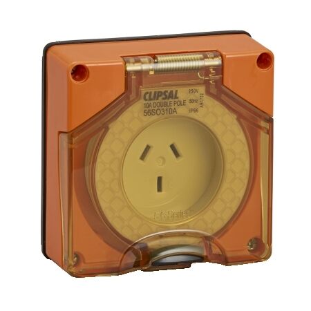 Clipsal - 56 Series, Socket Outlet, Surface Auto 10A Less Enclosure - Resistant Orange
